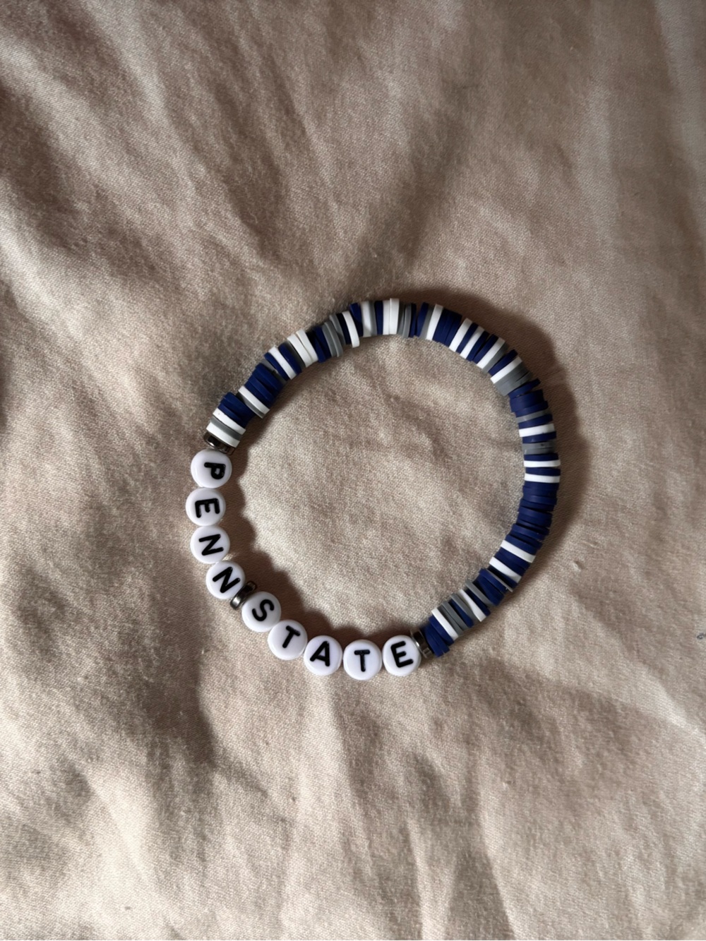 Beaded 'PENN STATE' Navy and White Bracelet
